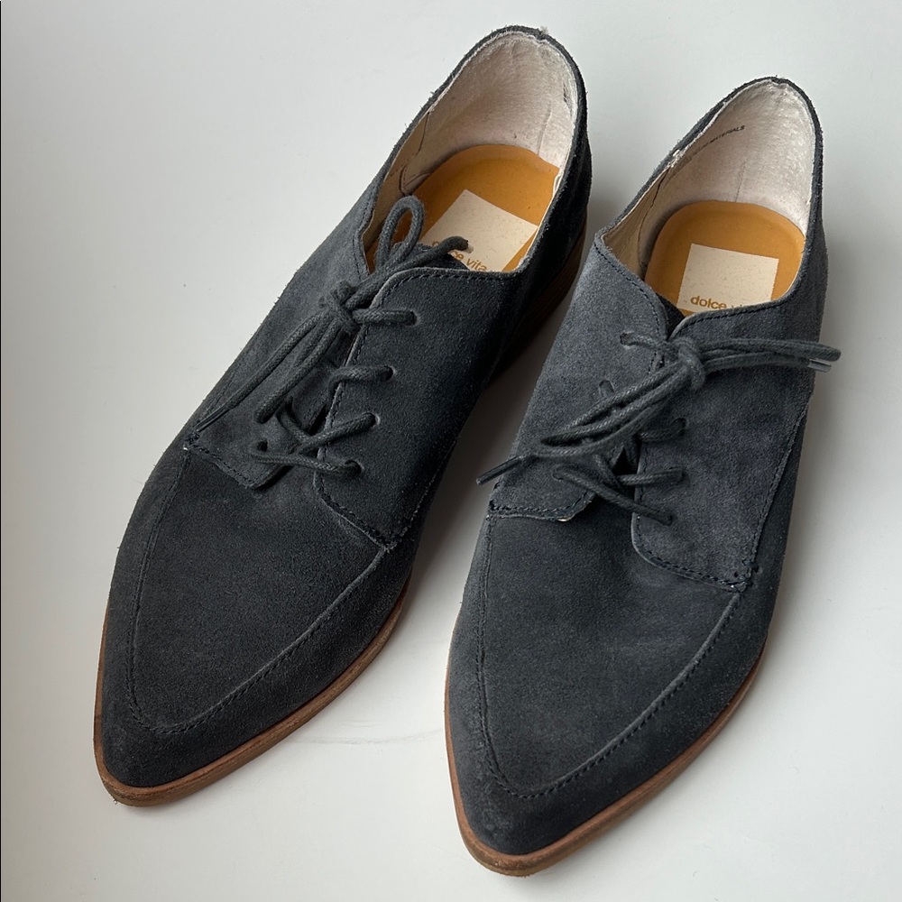 Dolce Vita Womens Kyzer Gray Suede Lace Up Oxford Loafers